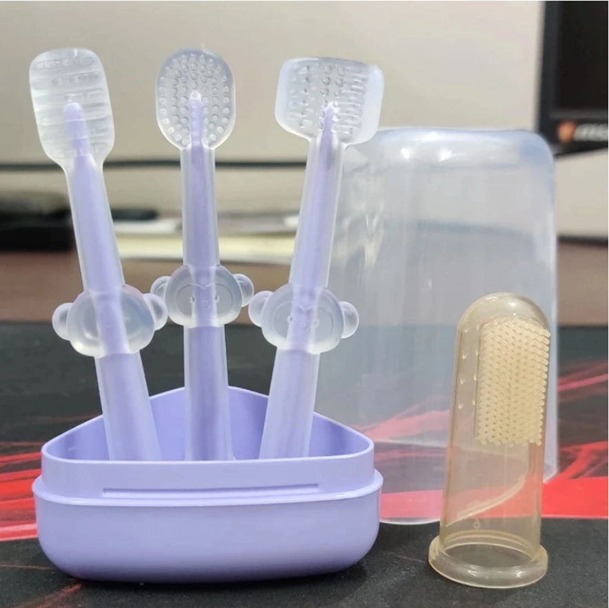Baby Soft Bristle Toothbrush + Silicone Tongue Cleaner + U-Shaped Brush 0-18 Months 3 pcs set with Box